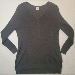 Cabi Snuggle Pullover Tunic Sweater V Neck Long Sleeve Charcoal Sz XS #3705